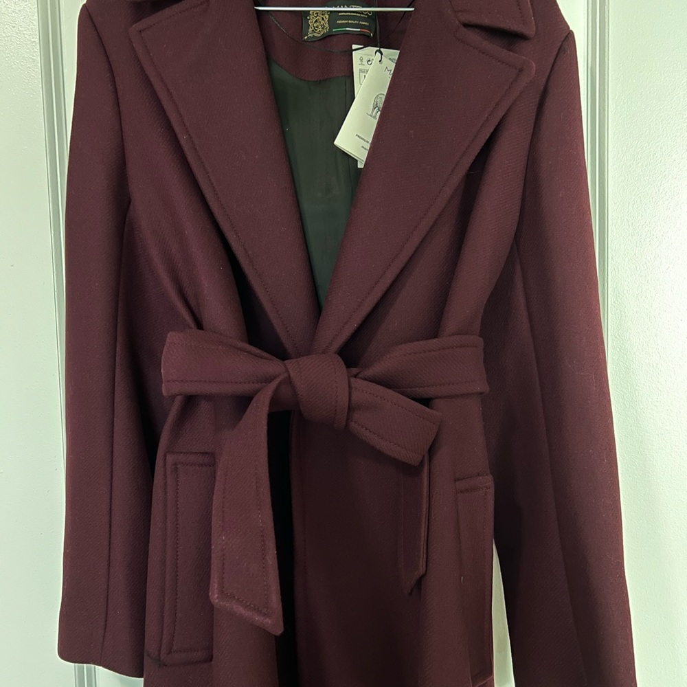 NWT Zara Dark Plum Sheep Wool Trenchcoat